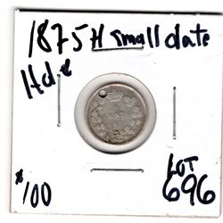 RARE LOW MINTAGE KEY DATE 1875H 5 CENT WITH HOLE