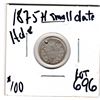 Image 1 : RARE LOW MINTAGE KEY DATE 1875H 5 CENT WITH HOLE