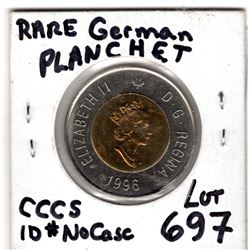 RARE GERMAN PLANCHET 1996 $2 COIN ONCE CERTIFIED BY CCCS BUT LOST HOLDER ID# ON 2X2