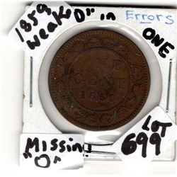 SCARCE 1859 WEAK TO MISSING O IN ONE VARIETY