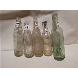 5 ANTIQUE EMBOSSED BOTTLES LOT 1