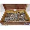Image 1 : ABOUT 4 POUNDS OF FOREIGN COINS IN WOODEN BOX