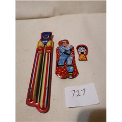 3 VINTAGE JAPAN TOY TIN WHISTLES, BETTY BOOP, MLB