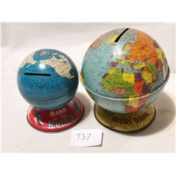 2 VINTAGE GLOBE PIGGY BANKS