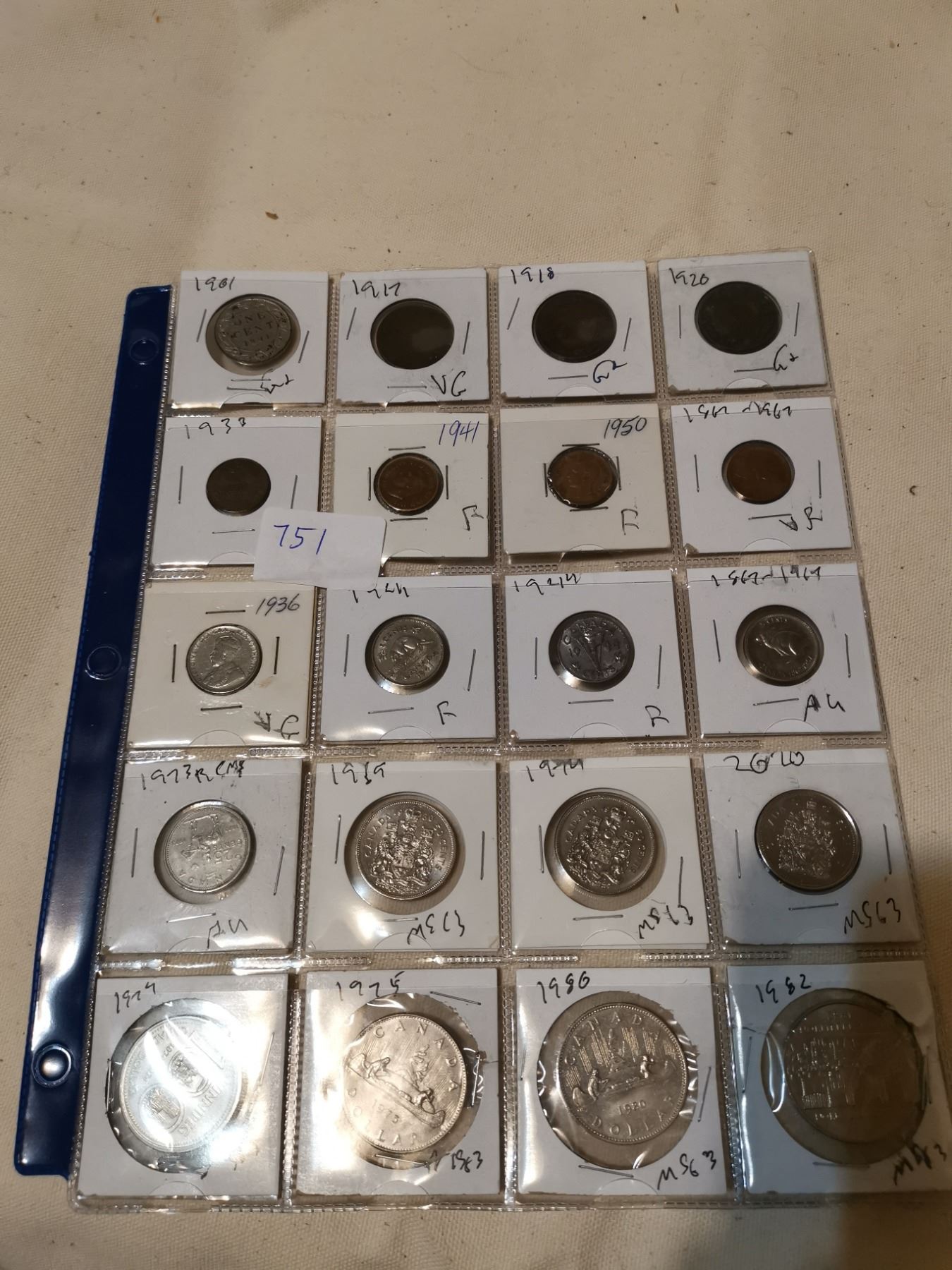Canadian Coin Collection Sheets SHEET OF CANADIAN COINS, VARIOUS