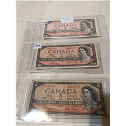 3 DIFFERENT SIGNATURE 1954 - $2 BILLS, ONE IS DEVILS FACE