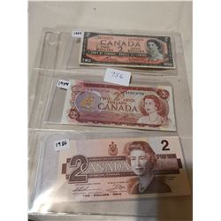 3 DIFFERENT $2 BILLS, 1954 '74 '86
