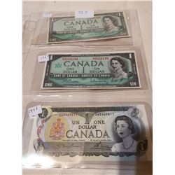 3 DIFFERENT $1 BILLS, 1954 '67 '73