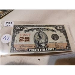 1923 SHINPLASTER, 25 CENT VF+, SAUNDERS