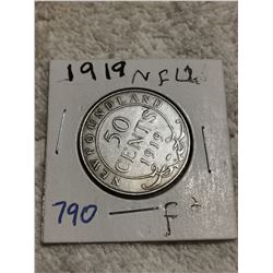 1919 NFLD SILVER 50 CENT COIN