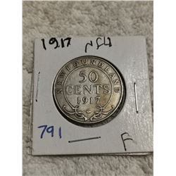 1917 NFLD SILVER 50 CENT COIN