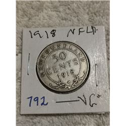 1918 NFLD SILVER 50 CENT COIN