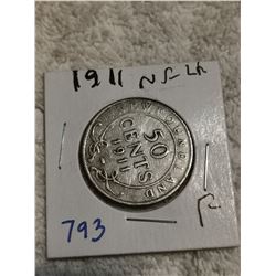 1911 NFLD SILVER 50 CENT COIN
