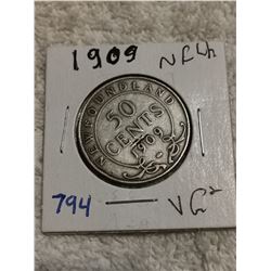 1909 NFLD SILVER 50 CENT COIN