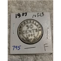 1907 NFLD SILVER 50 CENT COIN