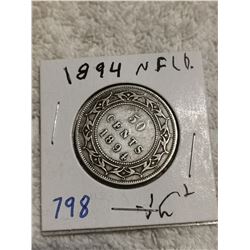 1894 NFLD SILVER 50 CENT COIN