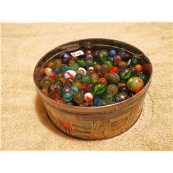 TIN FULL OF MARBLES, 7" WIDE