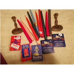 LOT OF CANDLES WITH 2 STANDS