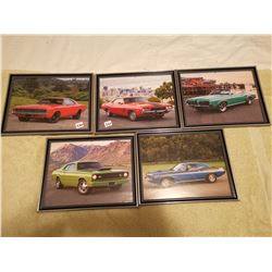 5 FRAMED CAR PICTURES 12" X 9"