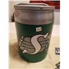 Image 4 : SASKATCHEWAN ROUGHRIDERS COOLER & CARDS, COOLER IS 14" HIGH