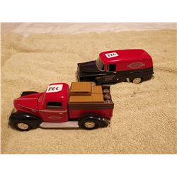 2 PIGGY BANK DIE CAST TRUCKS, 1:24 SCALE