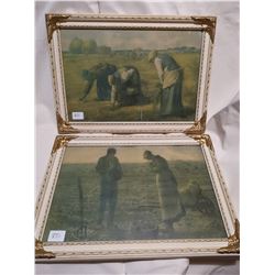 2 ANTIQUE PICTURES IN WHITE/GOLD FRAME