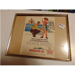 FRAMED 1960'S WHITE ROSE GASOLINE AD