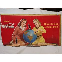 WW2 COCA-COLA CARDBOARD AD 33" X 17" RARE, SOME CONDITION ISSUES