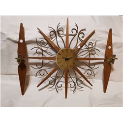 SNIDER SUNBURST CLOCK 22" WITH MATCHING CANDLE HOLDERS