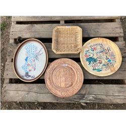 2 PICTURES + TRAY + WICKER BASKET SMALL