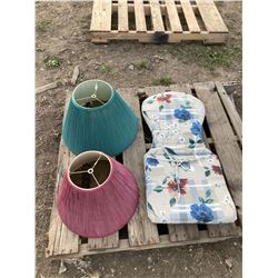 CHAIR CUSHION + 2 LAMP SHADES GREEN AND RED