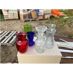 7 VASES ONE BLUE ONE RED ONE GREEN 4 CLEAR