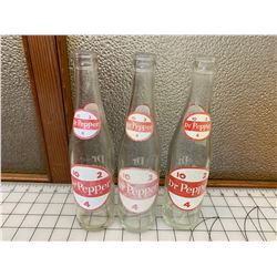 VINTAGE DR.PEPPER SODA POP BOTTLES LOT OF 3