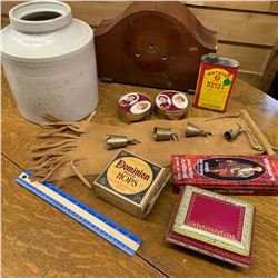 MISC LOT CLOCK PIECE TINS CROCK BELLS