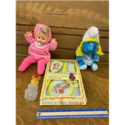 VINTAGE KIDS LOT SMURFETTE VANITY SET ETC