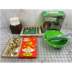 VINTAGE MISC LOT ANGEL CHIMES CHRISTMAS ORNAMENTS ETC
