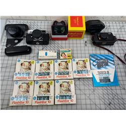 2 VINTAGE YASHICA CAMERAS SLIDE VIEWER AND FLASH BARS