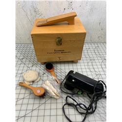 RONSON ROTO SHINE SHOE POLISHER AND WOODEN SHINE STOOL