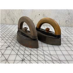 ANTIQUE SAD IRONS AND HANDLES