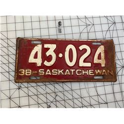 1938 SASKATCHEWAN LICENCE PLATE