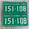 Image 1 : PAIR OF 1969 SASKATCHEWAN LICENCE PLATES