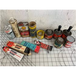 LOT OF SHOP RELATED TINS PRODUCTS ETC