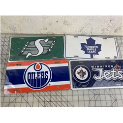NEW SPORTS LICENCE PLATES JETS OILERS MAPPLE LEAFS ROUGHRIDERS