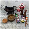 Image 1 : MISC LOT GARDEN STAKES SLEIGH COPPER CANDLE HOLDERS ETC
