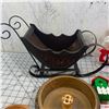 Image 2 : MISC LOT GARDEN STAKES SLEIGH COPPER CANDLE HOLDERS ETC
