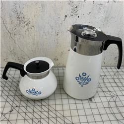 CORNING WARE 9 CUP COFFEE PERCOLATOR AND 6 CUO TEA POT