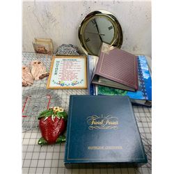 MISC LOT PHOTO ALBUMS CLOCK TRIVIAL PURSUIT ETC