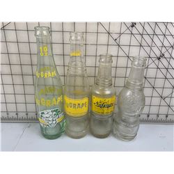 4 DIFFERENT NU GRAPE SODA POP BOTTLES