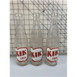 LOT OF 3 KIK COLA POP BOTTLES