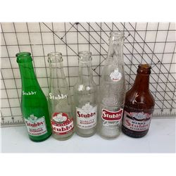 5 DIFFERENT STUBBY BEVERAGES POP BOTTLES
